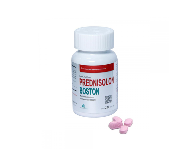 Thuốc Prednisolon 5mg Boston hương dâu điều trị các rối loạn viêm và dị ứng (Lọ 100 viên)