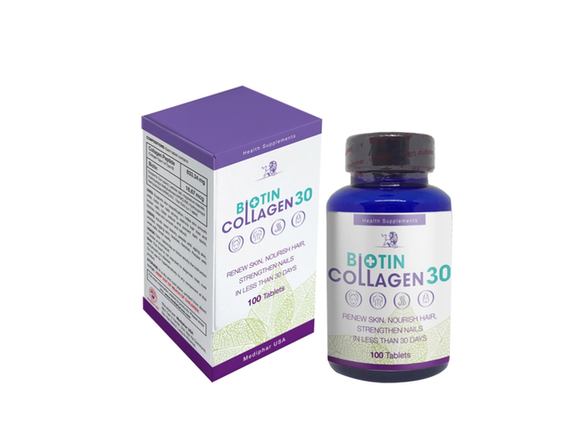 Viên uống Biotin Collagen 30 hỗ trợ làm đẹp da, giúp tóc móng chắc khỏe (Lọ 100 viên)