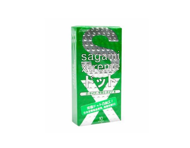 Bao cao su Sagami Xtreme Green siêu mỏng, có gân và nhiều gai (Hộp 10 cái)   