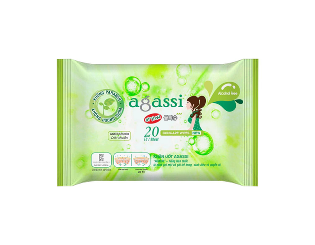 Khăn ướt diệt khuẩn Agassi không mùi (Gói 20 miếng)