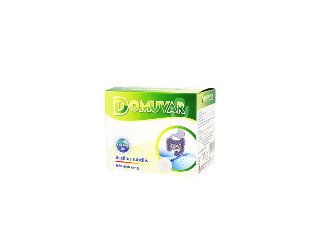 Men vi sinh Domuvar chứa 2 tỷ lợi khuẩn Bacillus subtilis điều trị rối loạn tiêu hóa (Hộp 4 vỉ x 5 ống)