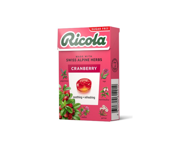 Kẹo thảo mộc Ricola Cranberry không đường giúp giảm ho, thông mát cổ họng (Hộp 40g)