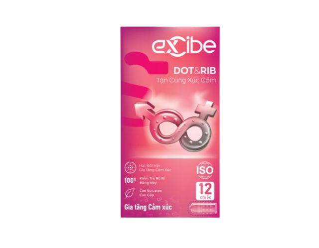 Bao cao su Excibe Dot&Rib có gân gai phòng tránh thai và bệnh lây qua đường tình dục (Hộp 12 chiếc)