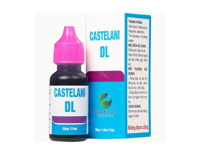 Dung dịch bôi ngoài da Castelani DL 17ml Quablue Pharma hỗ trợ phòng ngừa viêm da do bỏng da, lở loét (Chai 17ml)