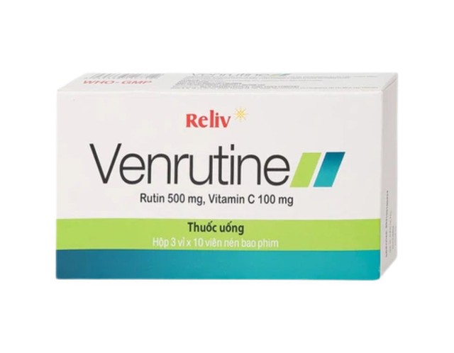 Thuốc Venrutine Reliv điều trị bệnh trĩ, các chứng xuất huyết dưới da, vết bầm máu (Hộp 3 vỉ x 10 viên)  
