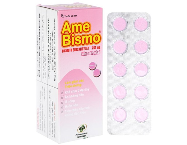 Thuốc Ame Bismo Tab 262mg giảm khó chịu ở dạ dày, ăn không tiêu, ợ nóng (6 vỉ * 10 viên)