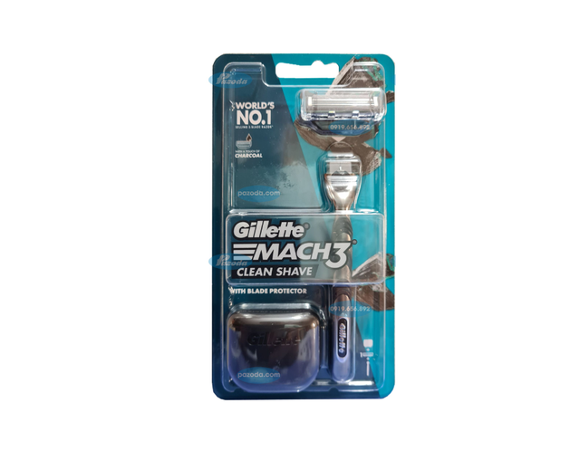 Dao cạo râu Gillette Mach3 Clean Shave làm sạch hiệu quả (Set 1 tay cầm + 1 đầu cạo gắn sẵn + 1 nắp bảo vệ)