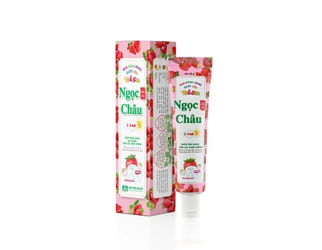 Kem đánh răng Ngọc Châu trẻ em hương dâu nhẹ nhàng làm sạch, dịu niêm mạc lợi (Hộp 1 tuýp 50g)