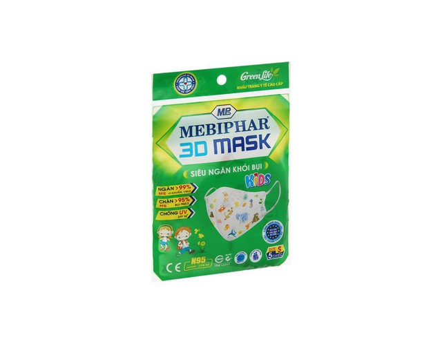 Khẩu trang y tế trẻ em Mebiphar 3D Mask Kids bảo vệ da (Gói 5 chiếc)