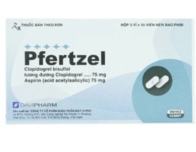 Thuốc Pfertzel 75mg/75mg DaViPharm dự phòng nghẽn mạch huyết khối, điều trị nhồi máu cơ tim (3 vỉ * 10 viên)