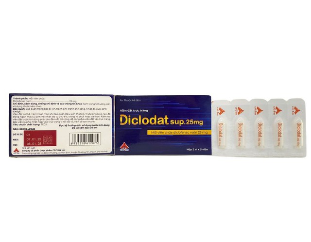 Viên đặt trực tràng Diclodat Sup 25mg (2 vỉ * 5 viên)
