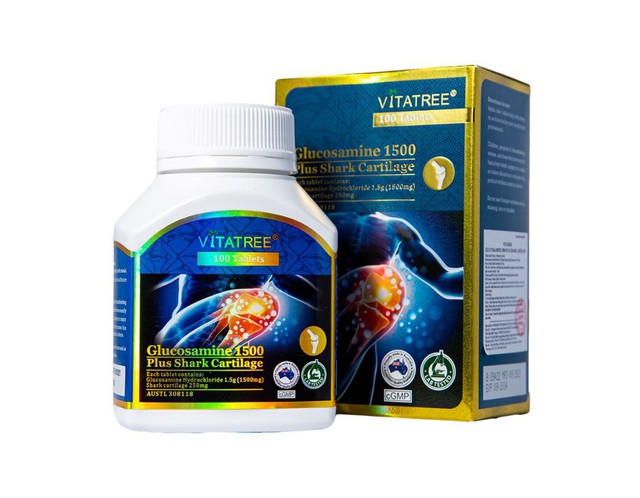 Viên uống Vitatree Glucosamine 1500 Plus Shark Cartilage hỗ trợ duy trì sức khỏe và chức năng của khớp, sụn khớp (Hộp 1 lọ 100 viên)