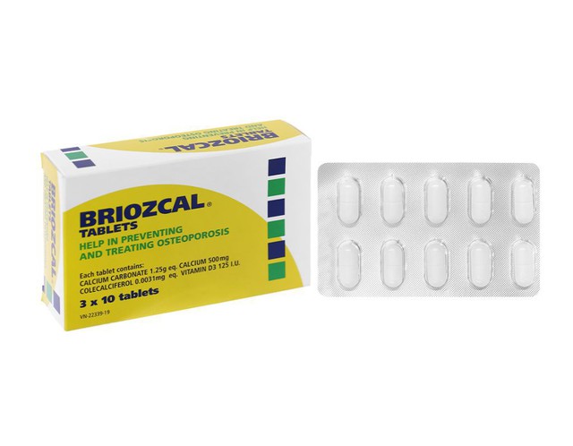 Thuốc Briozcal dự phòng và điều trị thiếu hụt calci, vitamin D3 (hộp 3 vỉ *10 viên)
