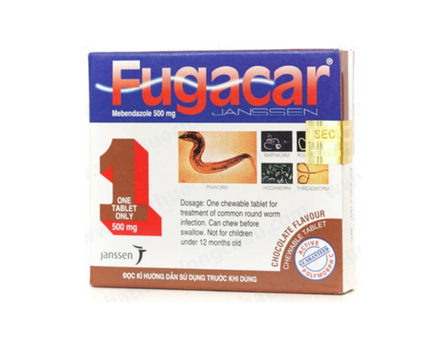 Viên nhai Fugacar vị sô cô la 500mg điều trị giun đường ruột (Hộp 1 vỉ * 1 viên)