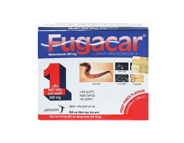 Viên nhai Fugacar vị trái cây 500mg điều trị giun đường tiêu hóa (Hộp 1 vỉ * 1 viên)